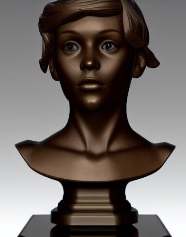 A bronze bust of the young girl