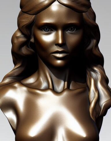 A bronze bust sculpture of girl