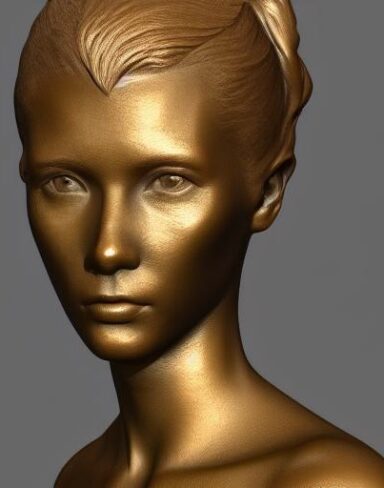 A bronze bust sculpture of one young lady