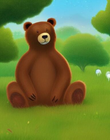 A brown bear in the lush green field