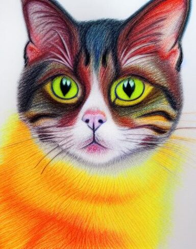 A crayon drawing of a cat