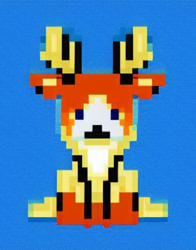 A deer sitting in front of a blue background