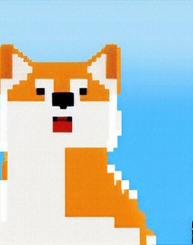 A dog in front of a blue background