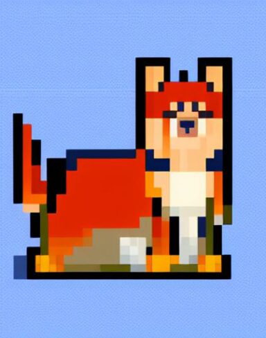 A dog sitting in front of a blue background