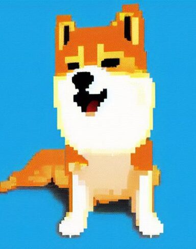 A dog sitting in front of a blue background