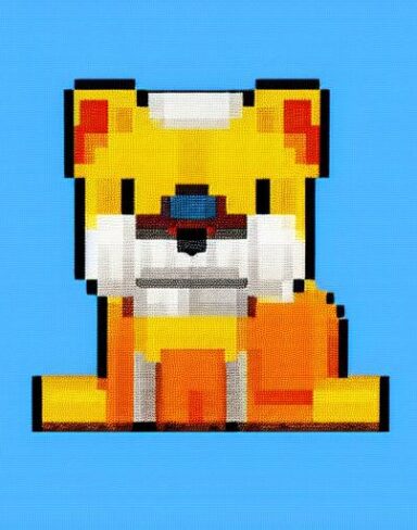 A dog with sitting in front of a blue background