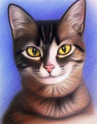 A drawing of a cat by crayon