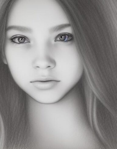 A drawing of a dazzling young girl with long hair
