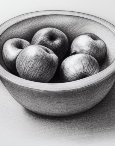 A drawing of fruit bowl