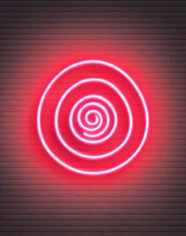 A flower symbol neon sign on the wall