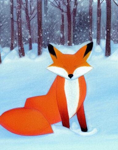 A fox that is sitting in the snow