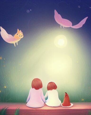 A girl next to the cat