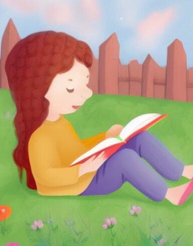 A little girl is reading a book