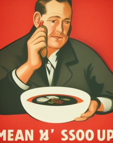 A man holding spoon in front of a bowl of soup
