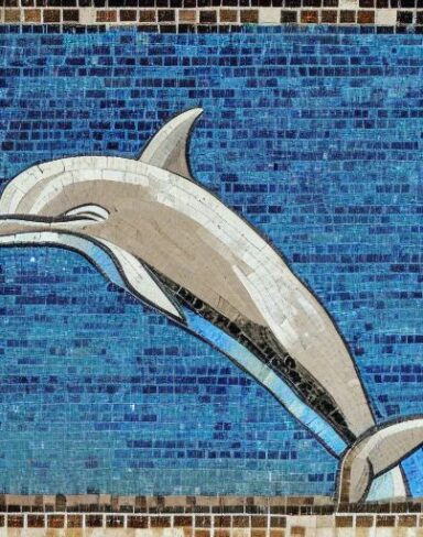 A mosaic of a dolphin in the costal