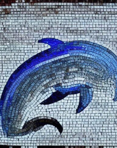 A mosaic of a dolphin in the deep ocean inspired by Charles Ginner