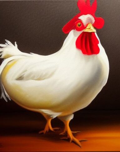 A painting of a hen