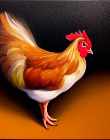 A painting of a hen
