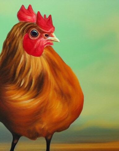 A painting of a hen animal