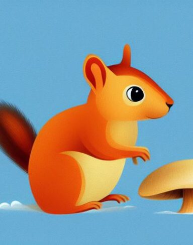 A squirrel and a mushroom