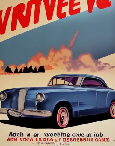 A vintage poster advertising a vehicle