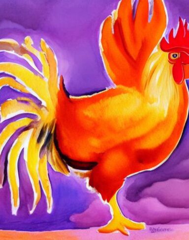 A watercolor painting of the rooster by Olga Boznańska