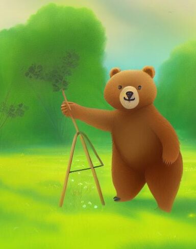 Bear on the lush green field