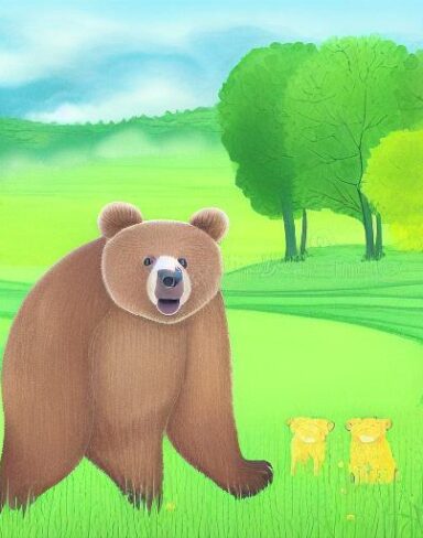 Bear on the lush green field