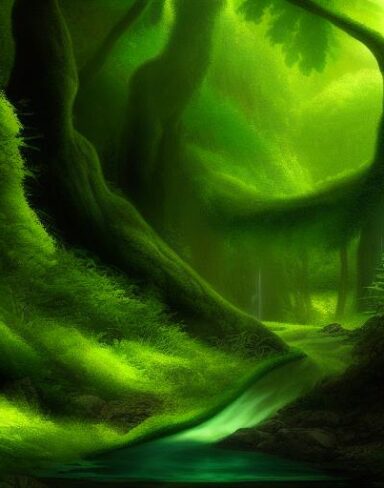 Curve stream running through a green forest