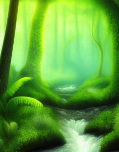 Curve stream running through a green forest