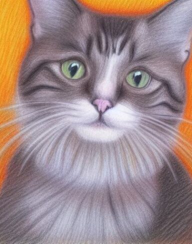 Drawing of a cat by crayon