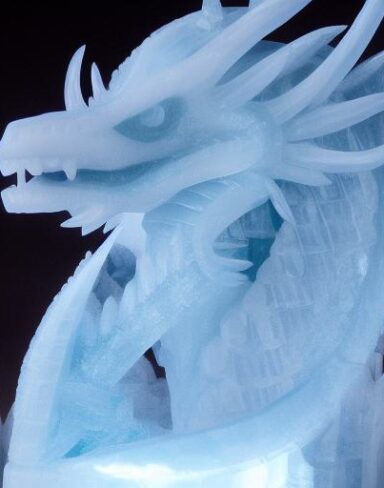 Frozen ice sculpture of a dragon