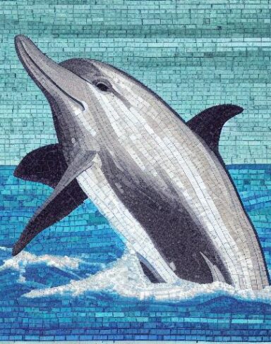 Mosaic of a dolphin in the costal inspired by Charles Ginner