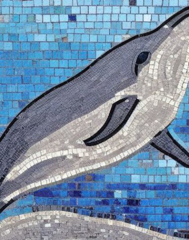Mosaic of a dolphin in the costal inspired by Charles Ginner