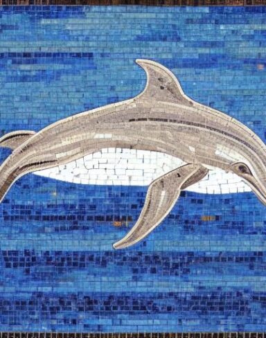 Mosaic of a dolphin in the costal inspired by Charles Ginner