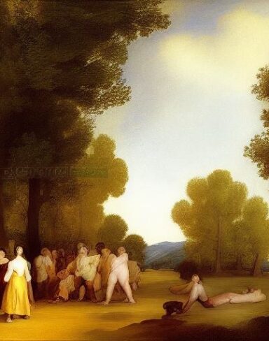 Painting of a group of people in the forest by Francisco de Holanda