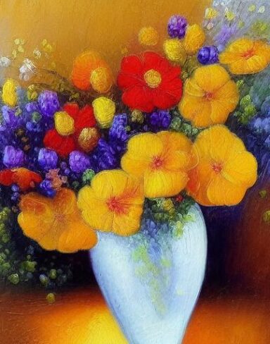 Painting of few flowers in a vase