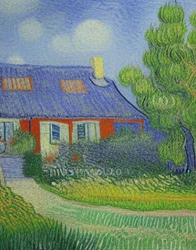 Painting of one house in a garden