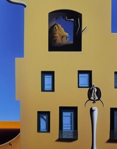 Painting on the side of a building with windows