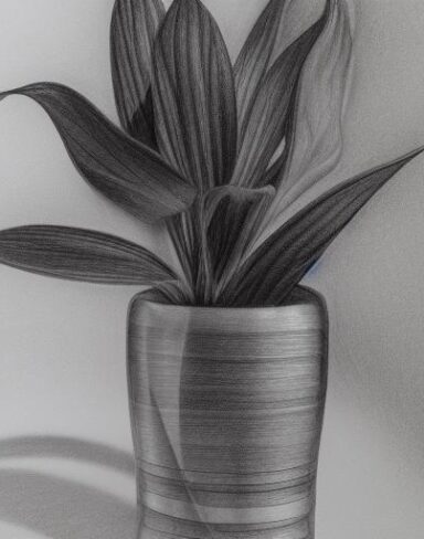 Pencil drawing of a plant in a vase