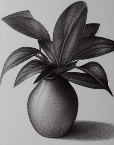 Pencil drawing of a plant in a vase