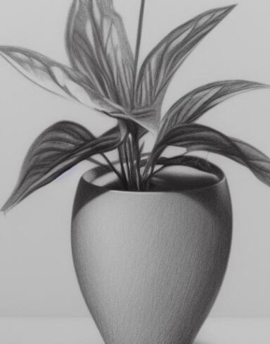 Pencil drawing of a plant in one vase