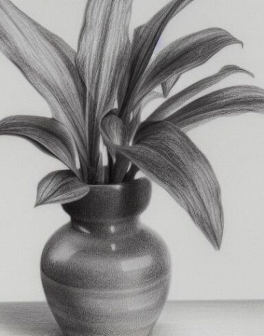 Pencil drawing of a plant in vase