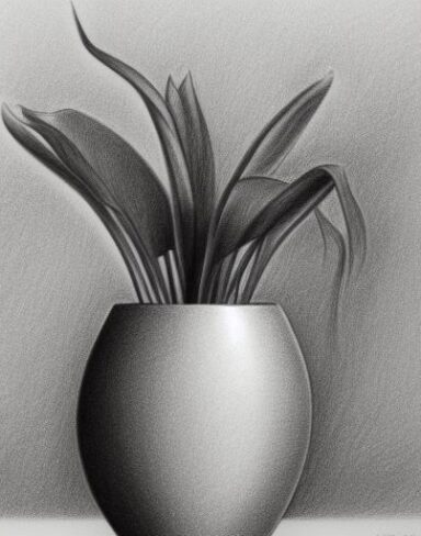 Pencil drawing of a plant in vase