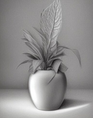 Pencil drawing of a plant in vase