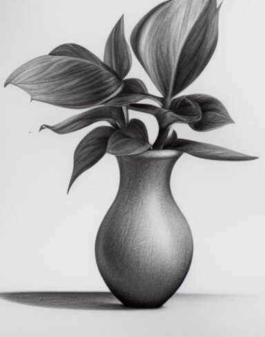 Pencil drawing of a plant in vase