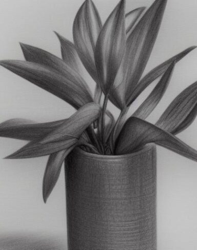 Pencil drawing of a plant in vase