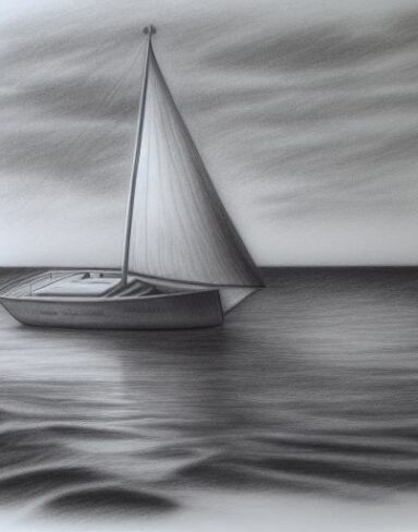 Pencil drawing of a sailboat in the water