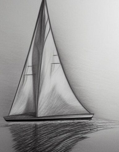 Pencil drawing of a sailboat in the water