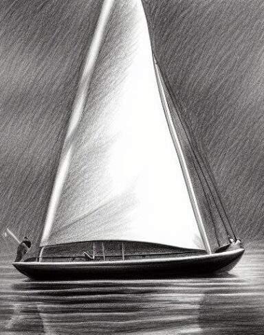 Pencil drawing of a sailboat in the water